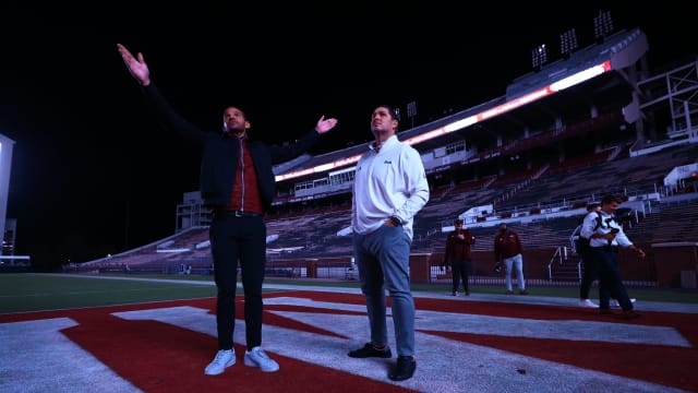 Mississippi State athletic director Zac Selmon Jeff Lebby and new head football coach Jeff Lebby at Davis Wade Stadium